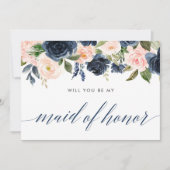 Invitation Serez-vous ma femme de ménage d'honneur bleu marin (Devant)