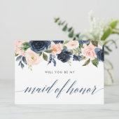 Invitation Serez-vous ma femme de ménage d'honneur bleu marin (Debout devant)