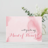Invitation Serez-vous ma femme de ménage d'honneur rose aquar (Debout devant)