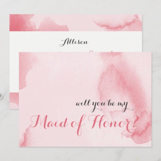 Invitation Serez-vous ma femme de ménage d'honneur rose aquar (Devant / Derrière)