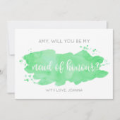 Invitation Serez-vous ma femme d'honneur Aquarelle verte (Devant)