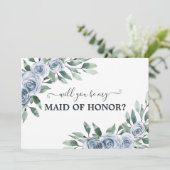 Invitation Serez-vous ma femme d'honneur Dusty Blue Flat Card (Debout devant)