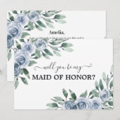 Invitation Serez-vous ma femme d'honneur Dusty Blue Flat Card (Devant / Derrière)