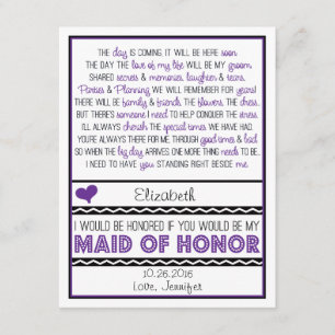 Invitation Serez-vous ma femme d'honneur ? Poème violet/noir