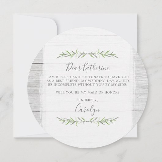 Invitation Serez-vous ma femme d'honneur Rustic Wood & Wreath (Dos)
