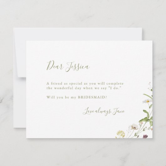 Invitation Serez-vous ma femme d'honneur Sage Fleur sauvage B (Dos)