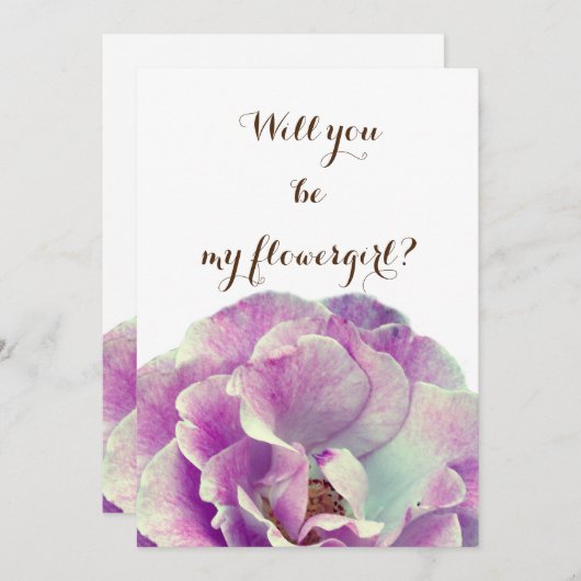 Invitation Serez-vous ma fille à fleurs Rose Rose (Devant / Derrière)