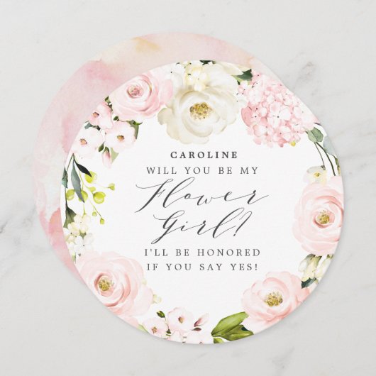 Invitation Serez-vous ma fille aux fleurs ? Flore floue (Devant / Derrière)