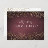 Invitation Serez-vous ma fille de fleurs or bordeaux botaniqu (Devant / Derrière)