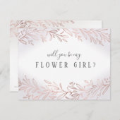 Invitation Serez-vous ma fille de fleurs Rose or botanique (Devant / Derrière)