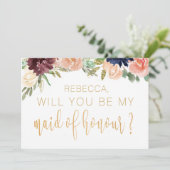 Invitation Serez-Vous Ma Fille D'Honneur Bourgogne Florale (Debout devant)