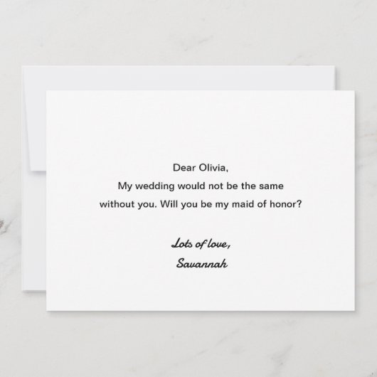 Invitation Serez-Vous Ma Fille D'Honneur D'Une Proposition Du (Dos)