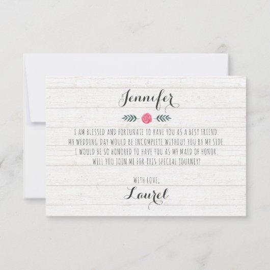 Invitation Serez-Vous Ma Fille D'Honneur ? Mariage rustique B (Dos)