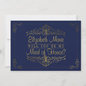 Invitation Serez-Vous Ma Fille D'Honneur ? Marine et Or Ornat (Devant)
