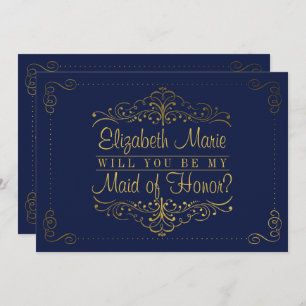 Invitation Serez-Vous Ma Fille D'Honneur ? Marine et Or Ornat