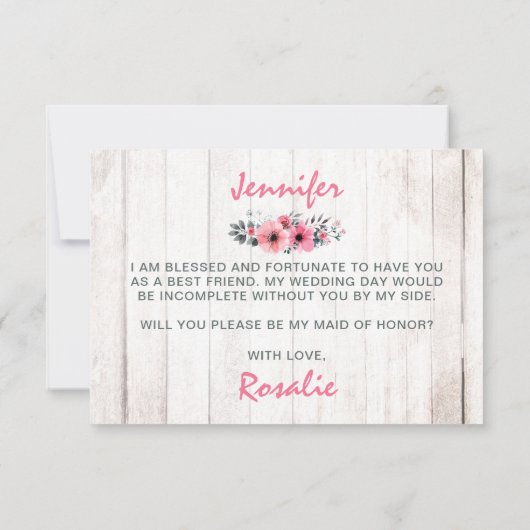 Invitation Serez-Vous Ma Fille D'Honneur Rustique Mariage Flo (Dos)