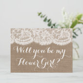 Invitation Serez-Vous Ma Fille Fleur ? Burlap et dentelle rus (Debout devant)