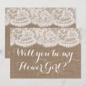 Invitation Serez-Vous Ma Fille Fleur ? Burlap et dentelle rus (Devant / Derrière)