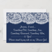 Invitation Serez-Vous Ma Fille Fleur ? Dentelle bleu et blanc (Dos)