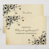 Invitation Serez-Vous Ma Fille Fleur ? Élégant Vintage (Devant / Derrière)