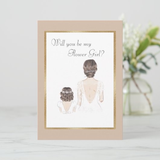 Invitation Serez-Vous Ma Fille Fleur Mariage Gold (Debout devant)