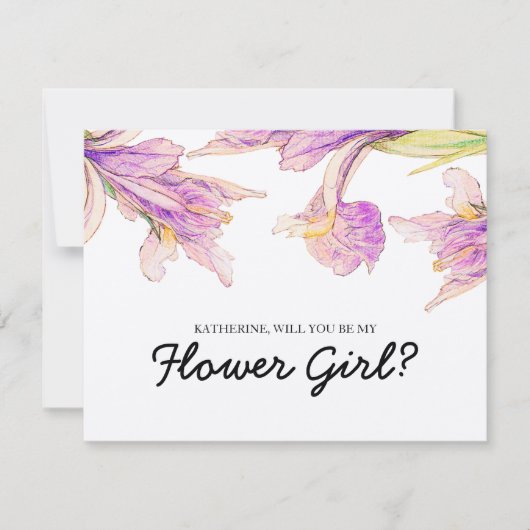 Invitation Serez-vous ma fille Fleur Purple Iris Floral (Devant)