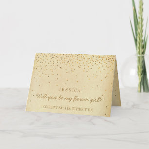 Invitation Serez-Vous Ma Fille Fleur Vintage Gold Confetti