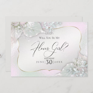 Invitation Serez-Vous Ma Fille Fleur Wispy Pink Shimmer