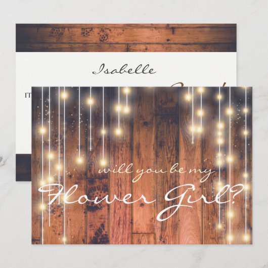 Invitation Serez-vous ma Flower Girl Rustic Wood (Devant / Derrière)