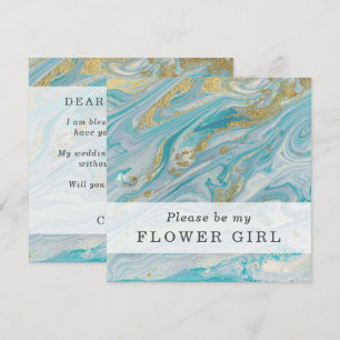 Invitation Serez-Vous Ma Flower Girl Turquoise & Gold Card