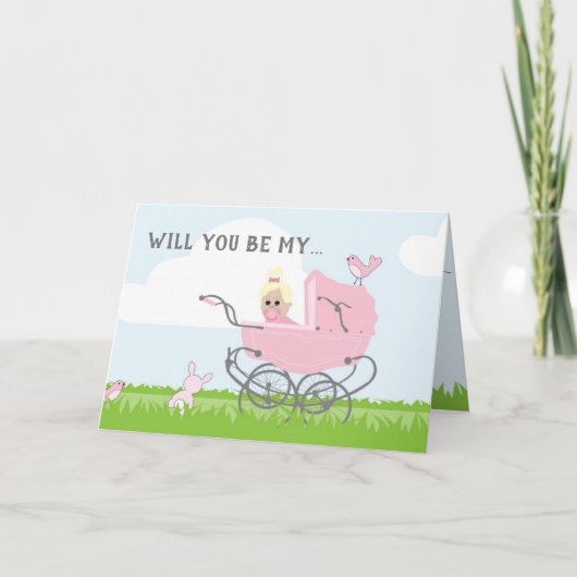 Invitation Serez-Vous Ma Godmère Pink Baby Carriage Card (Devant)