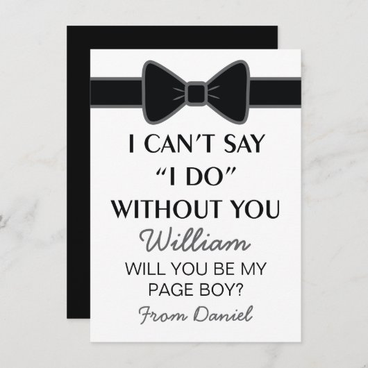 Invitation Serez-Vous Ma Page Bow Black Cravate (Devant / Derrière)