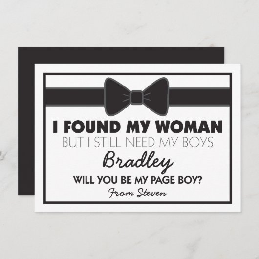 Invitation Serez-Vous Ma Page Garçon Cravate Noir/Blanc Bow (Devant / Derrière)