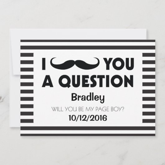 Invitation Serez-Vous Ma Page Garçon Mustache Black Stripes (Devant)