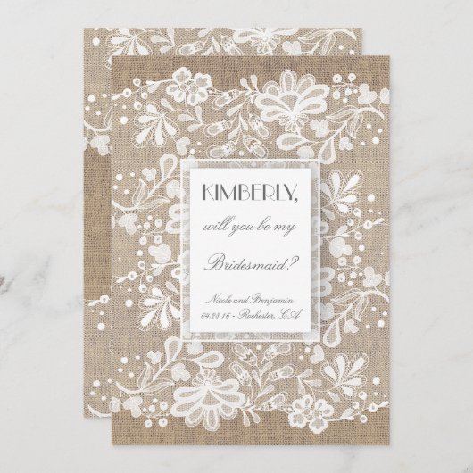 Invitation Serez-vous ma servante d'école Burlap et Mariage d (Devant / Derrière)