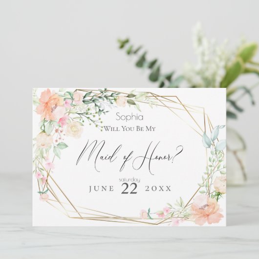 Invitation Serez-vous ma servante des fleurs de printemps blu (Debout devant)