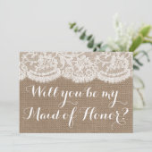 Invitation Serez-vous ma servante d'honneur ? Burlap et dente (Debout devant)