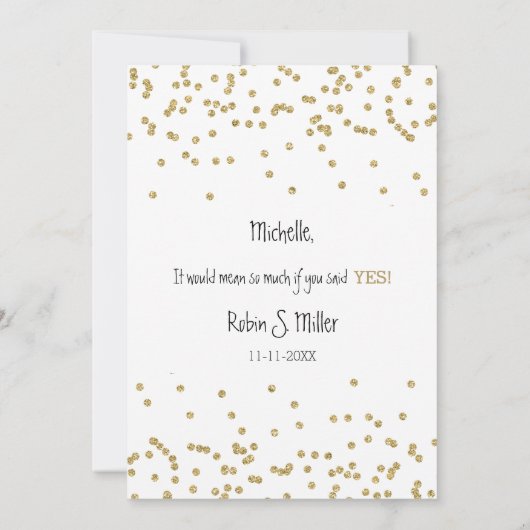 Invitation Serez-vous ma servante d'honneur ? Confetti d'or (Dos)