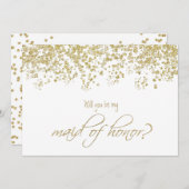 Invitation Serez-vous ma servante d'honneur ? Confetti d'or (Devant / Derrière)