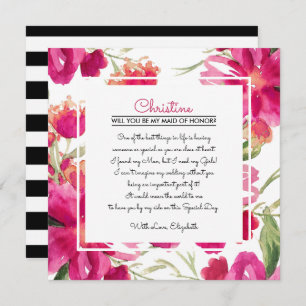 Invitation Serez-vous ma servante d'honneur ? Fuchsia Floral 