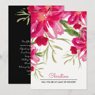 Invitation Serez-vous ma servante d'honneur ? Fuchsia Floral