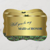 Invitation Serez-vous ma servante d'honneur ? Peacock Or Pers (Devant / Derrière)