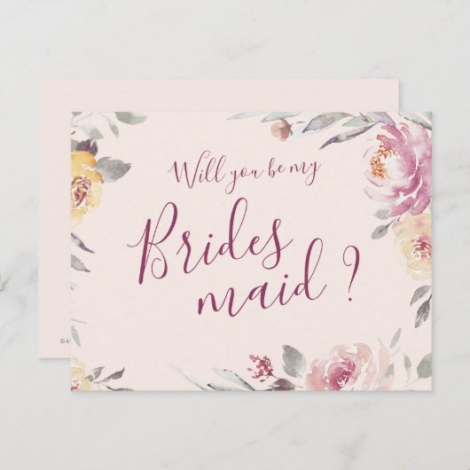 Invitation Serez-vous ma servante d'honneur Romantique jardin (Devant / Derrière)