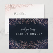 Invitation Serez-vous ma servante d'honneur rose d'or botaniq (Devant / Derrière)