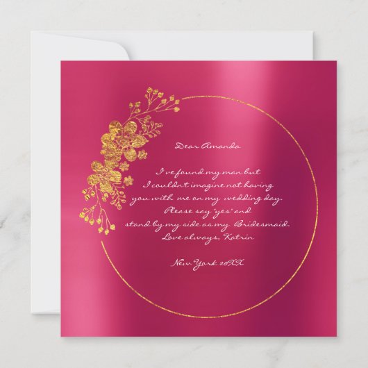 Invitation Serez-Vous Ma Serveuse D'Accueil En Or Raspberry C (Dos)