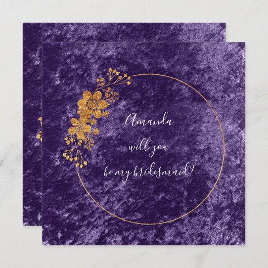 Invitation Serez-Vous Ma Serveuse D'Epouse Violet Velvet (Devant / Derrière)