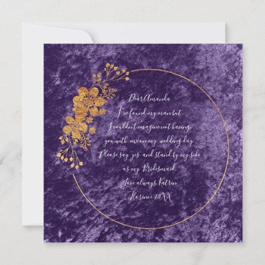 Invitation Serez-Vous Ma Serveuse D'Epouse Violet Velvet (Dos)