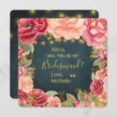 Invitation Serez-vous ma serveuse d'honneur en or bleu marine (Devant / Derrière)