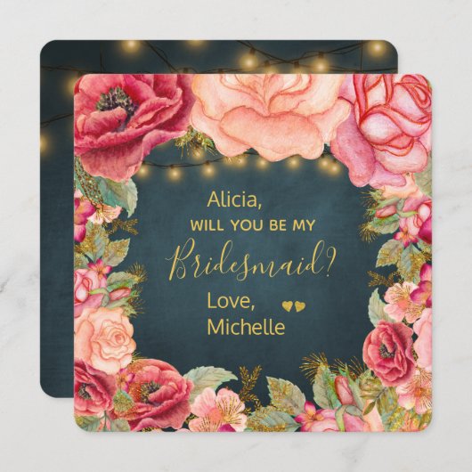 Invitation Serez-vous ma serveuse d'honneur en or bleu marine (Devant / Derrière)