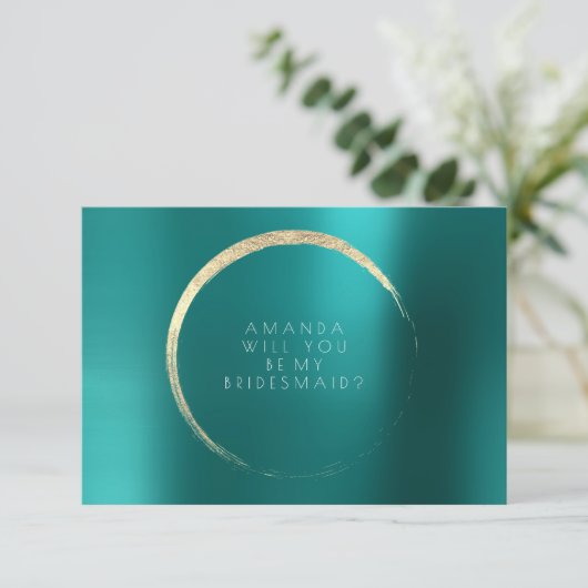 Invitation Serez-Vous Ma Serveuse Turquoise Verte Gold Minima (Debout devant)